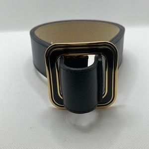 ANTONIO MELANI NAVY LEATHER BELT gold trim buckle